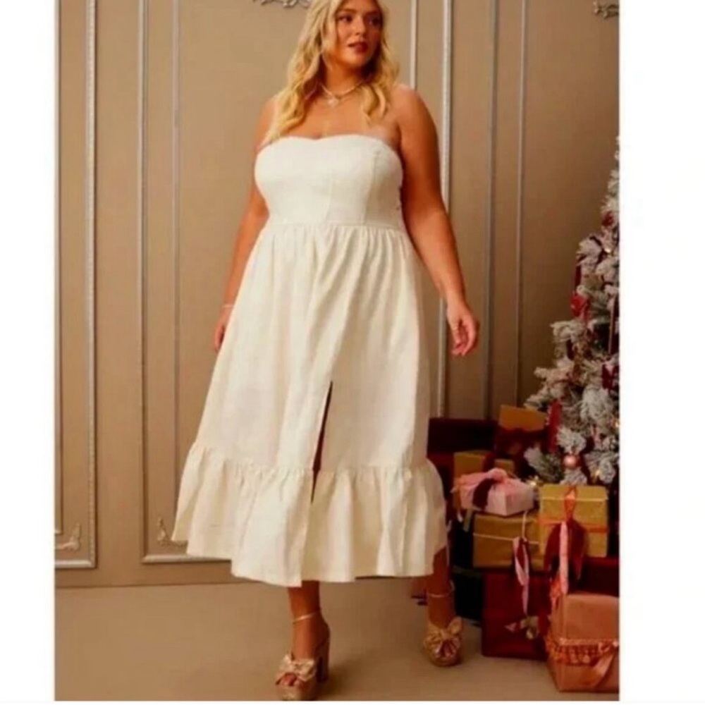 ARULA Cream Strapless Midi Dress